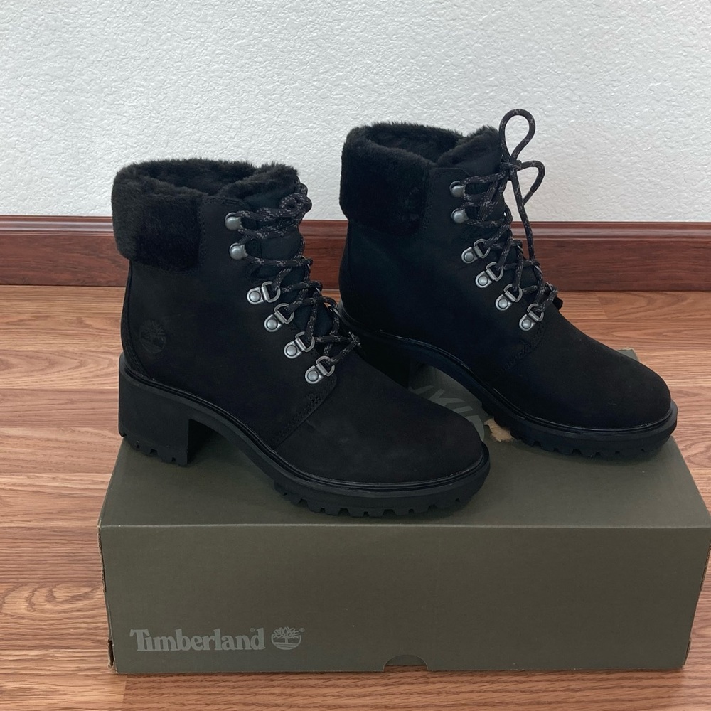 Timberland Kingsley Waterproof Mid Hiker Black Nubuck Faux Fur Lined Boots NIB - Picture 7 of 9